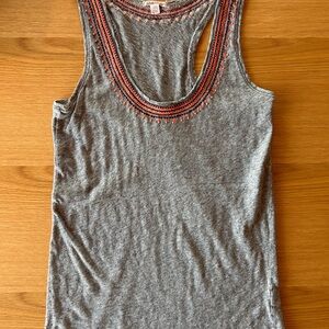 J Crew Sleeveless Gray Tank Top with Coral Bead Trim